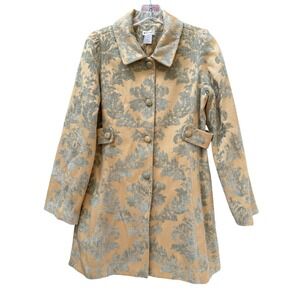 Anthropologie Elevenses Gold Green Damask Jacquard Tapestry Coat Brocade Floral